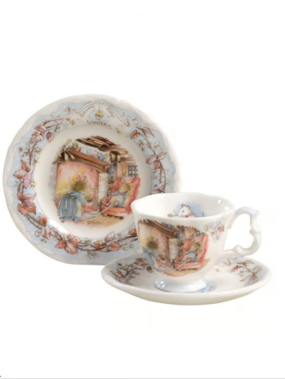 Brambly Hedge By Royal Doulton Winter 3-Piece Mini Bone Tea Cup Set Plate Mug